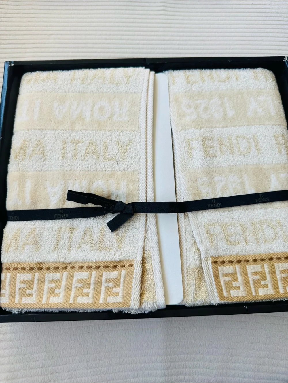 Fendi Cream & Beige Jacquard FF Logo Towel